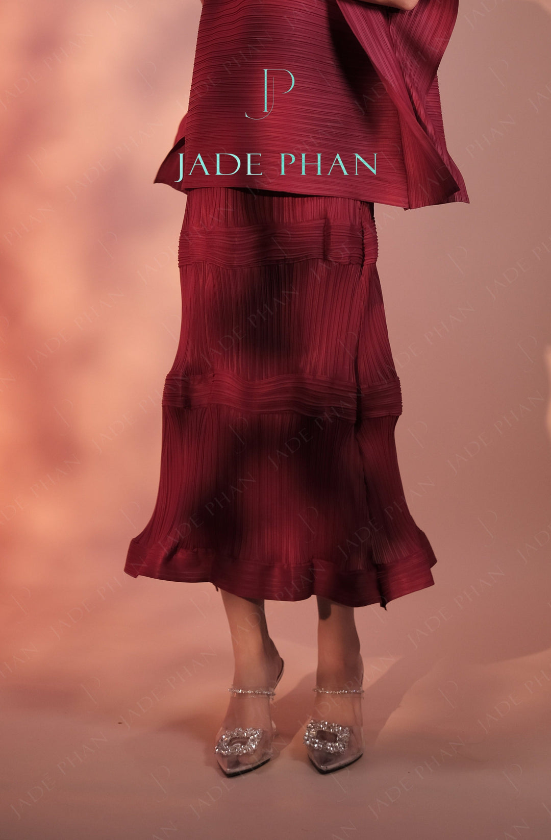 BLANCHE Pleated Skirt - Burgundy Red