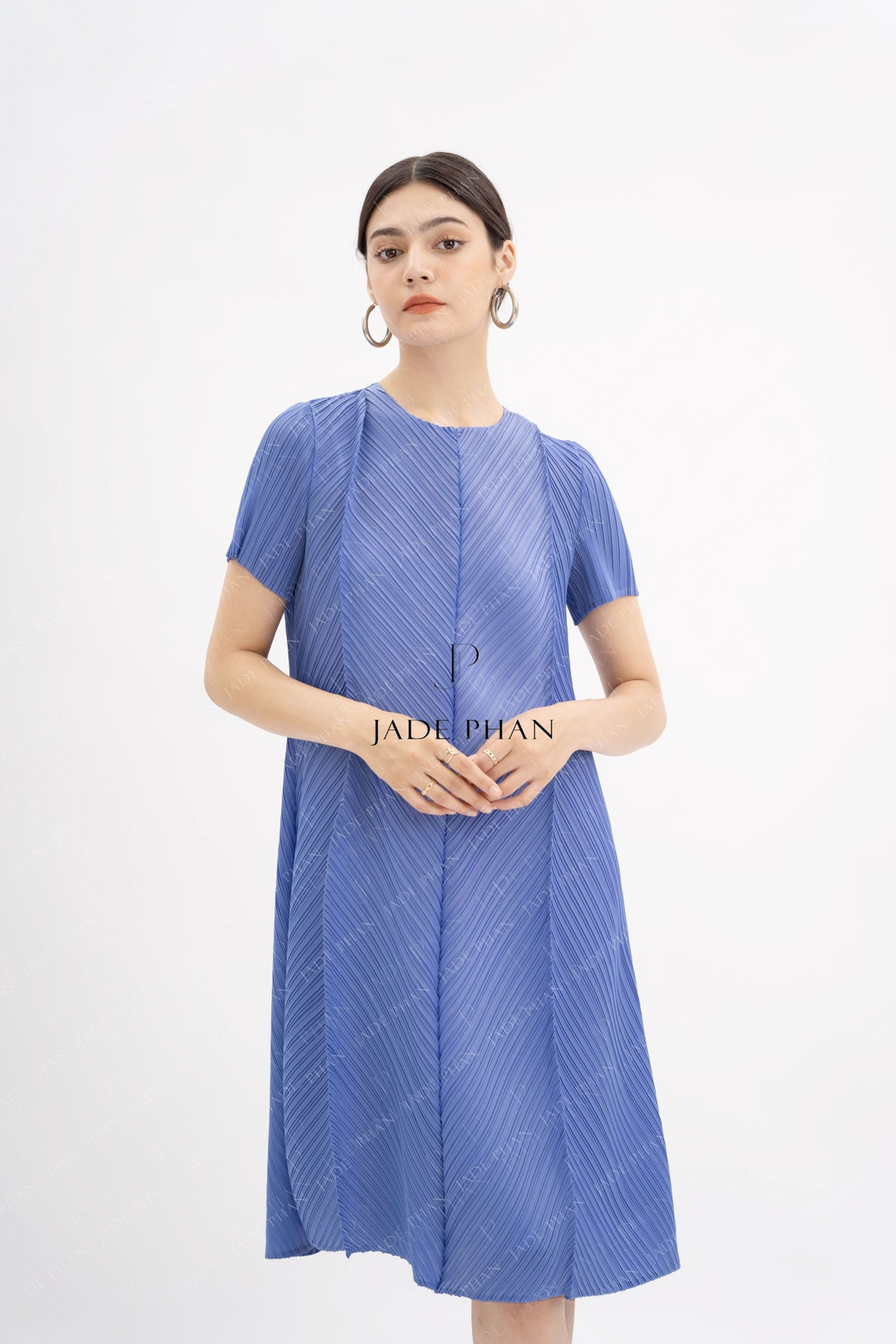 CLARIE Pleated Dress - Light Royal Blue
