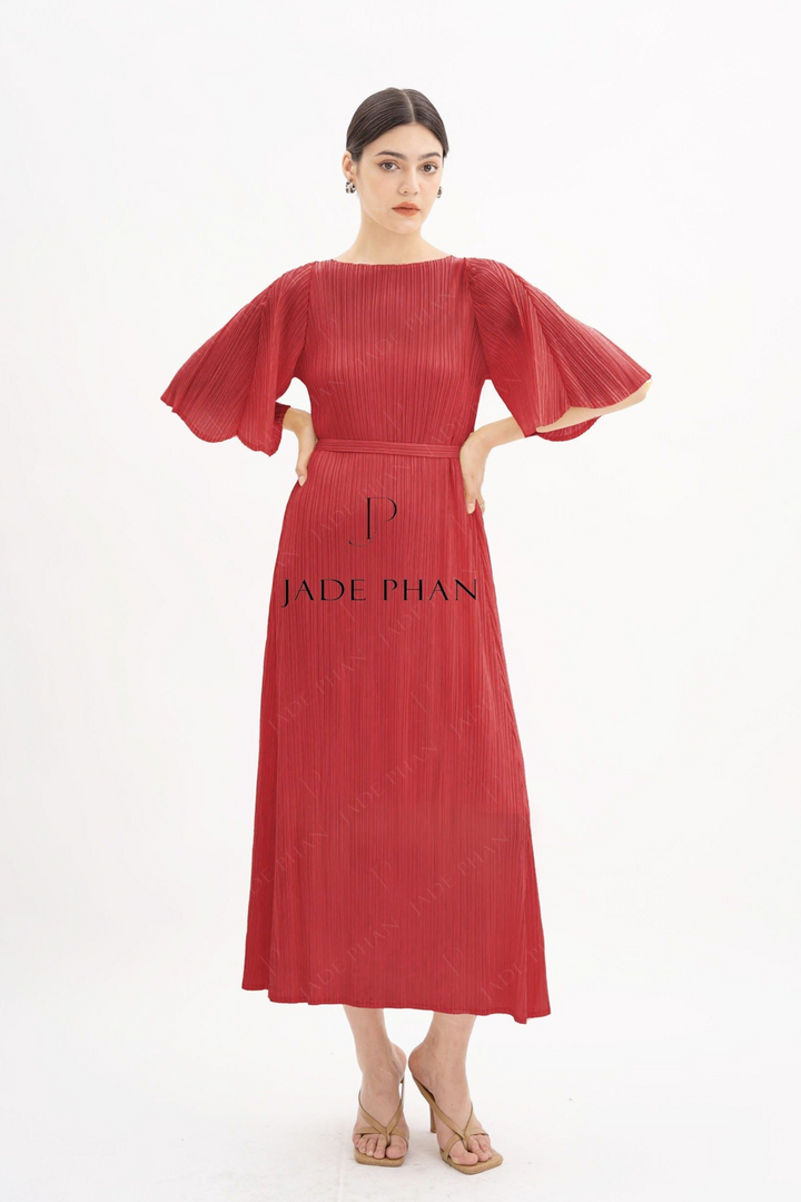 CHARISSE Pleated Dress - Red