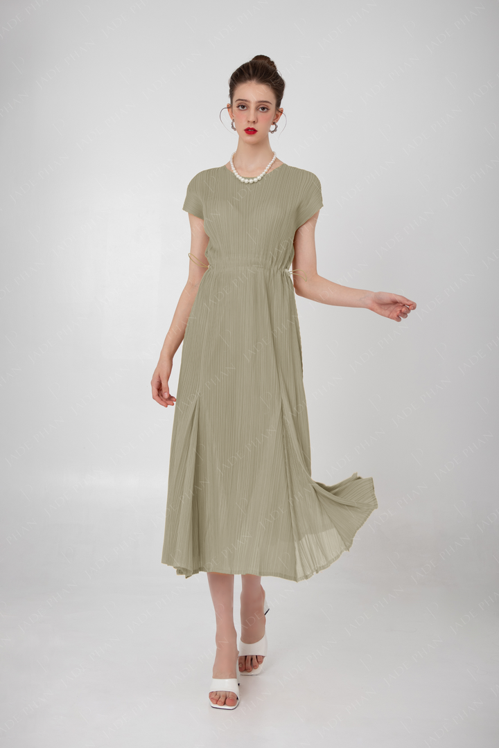 ADELE Pleated Dress - Camouflage Green