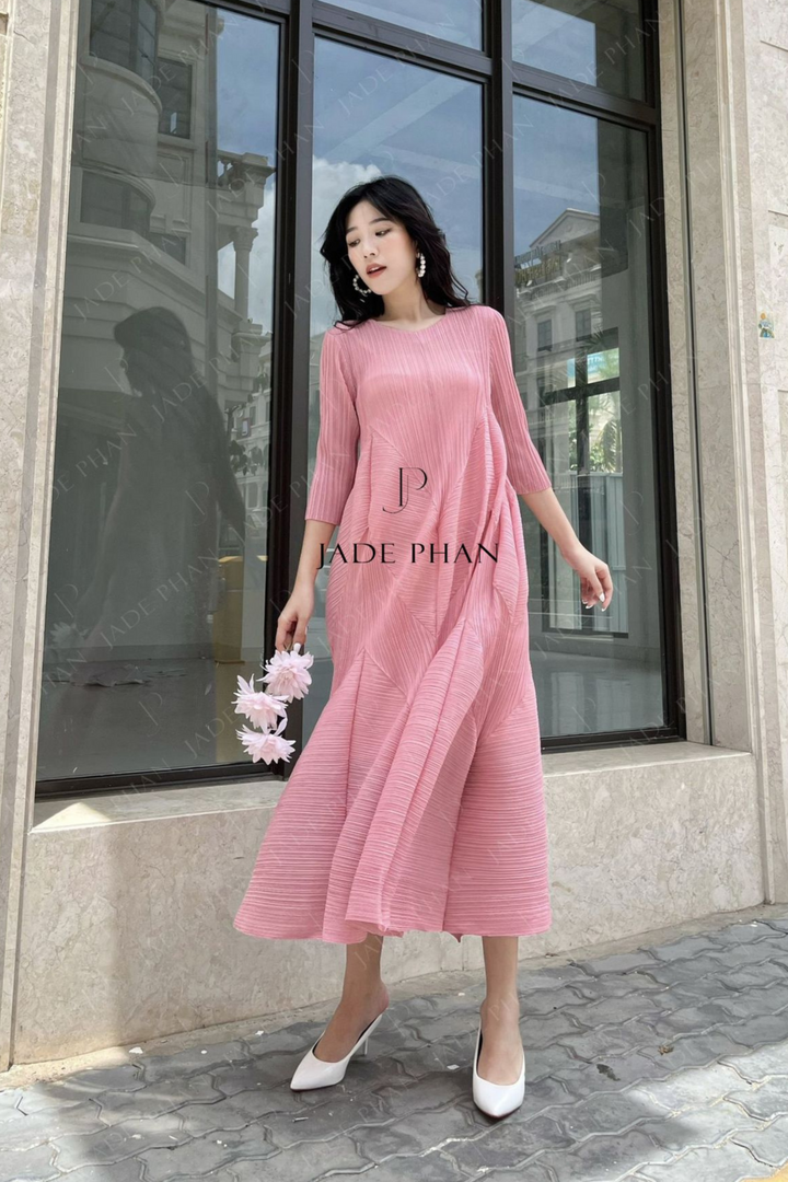 DORIS Pleated Midi Dress - Pink