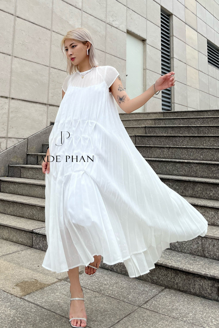 ADENA Pleated Dress - White