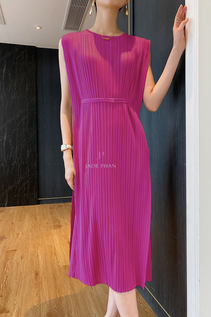 ELEGANCE Pleated Dress - Medium Violet Red