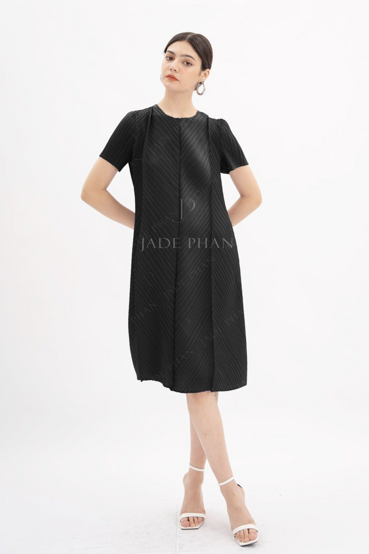 CLARIE Pleated Dress - Black