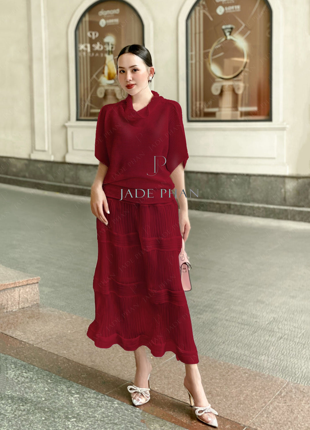 BLANCHE Pleated  Set -  Burgundy Red