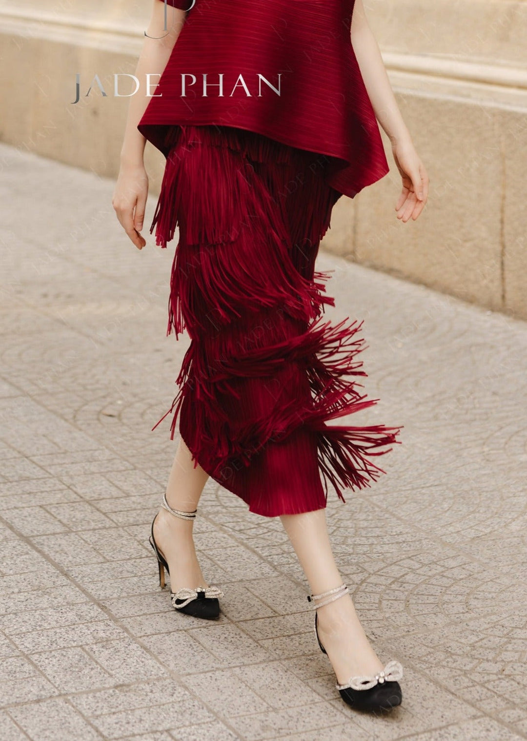 Fae pleated skirt- Burgundy Red