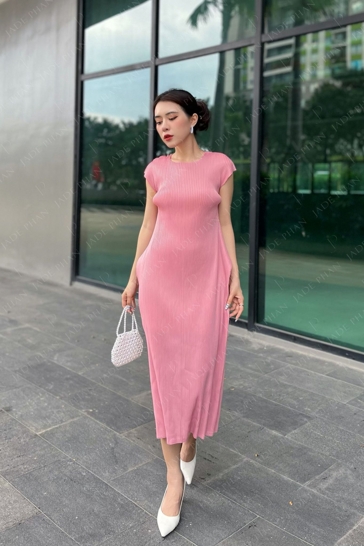 VERONICA Pleated Dress - Pink