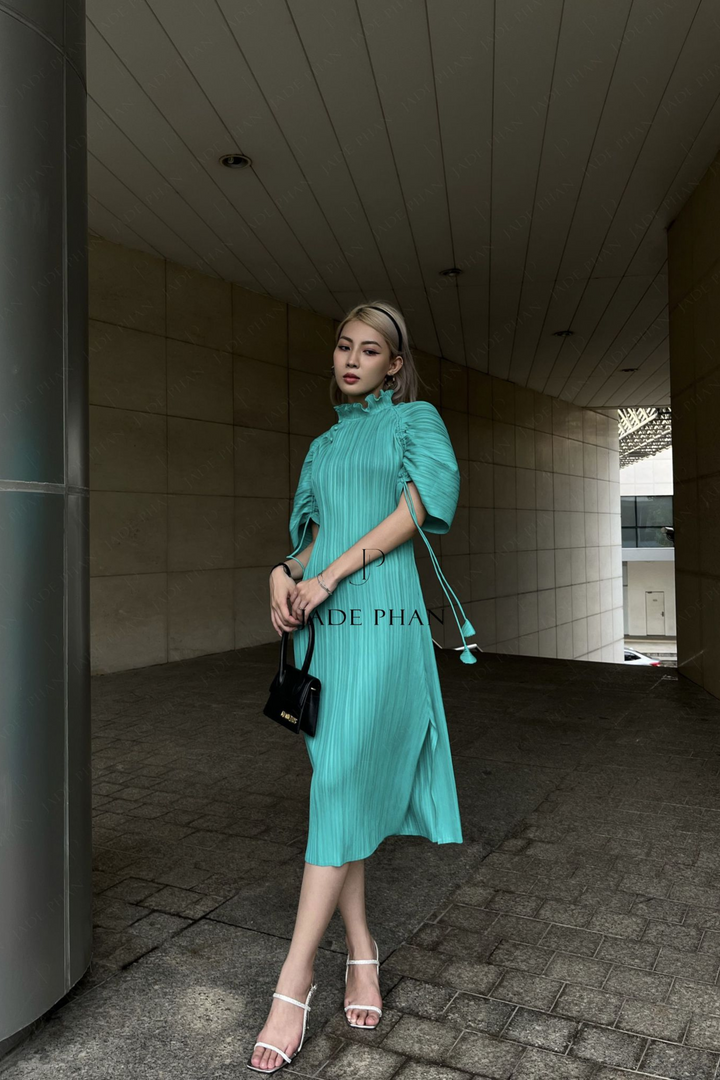 MARTHA Pleated Dress - Turquoise