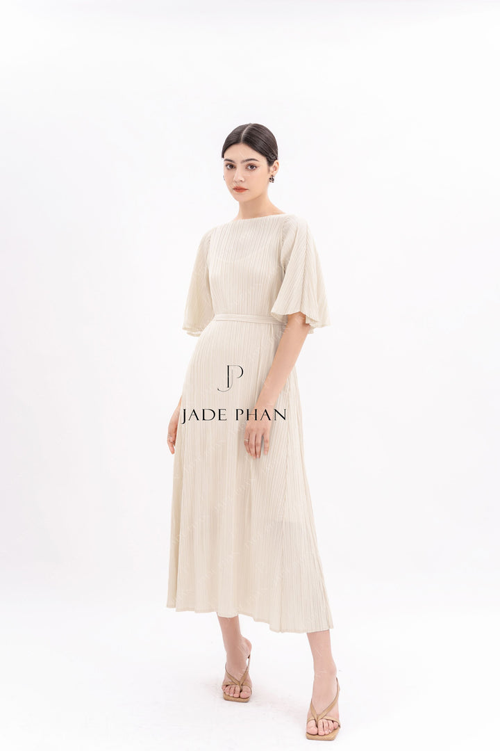 CHARISSE Pleated Dress - White