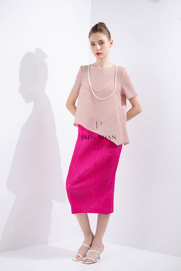 SET JENNIE Pleated Top Pink & AUDORA Pleated  Skirt Magenta