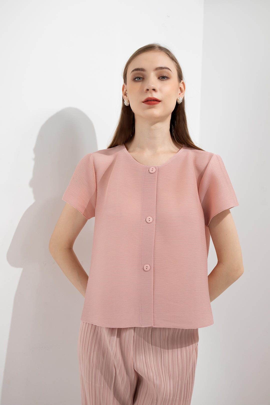 AIME'E Pleated Top - Pink