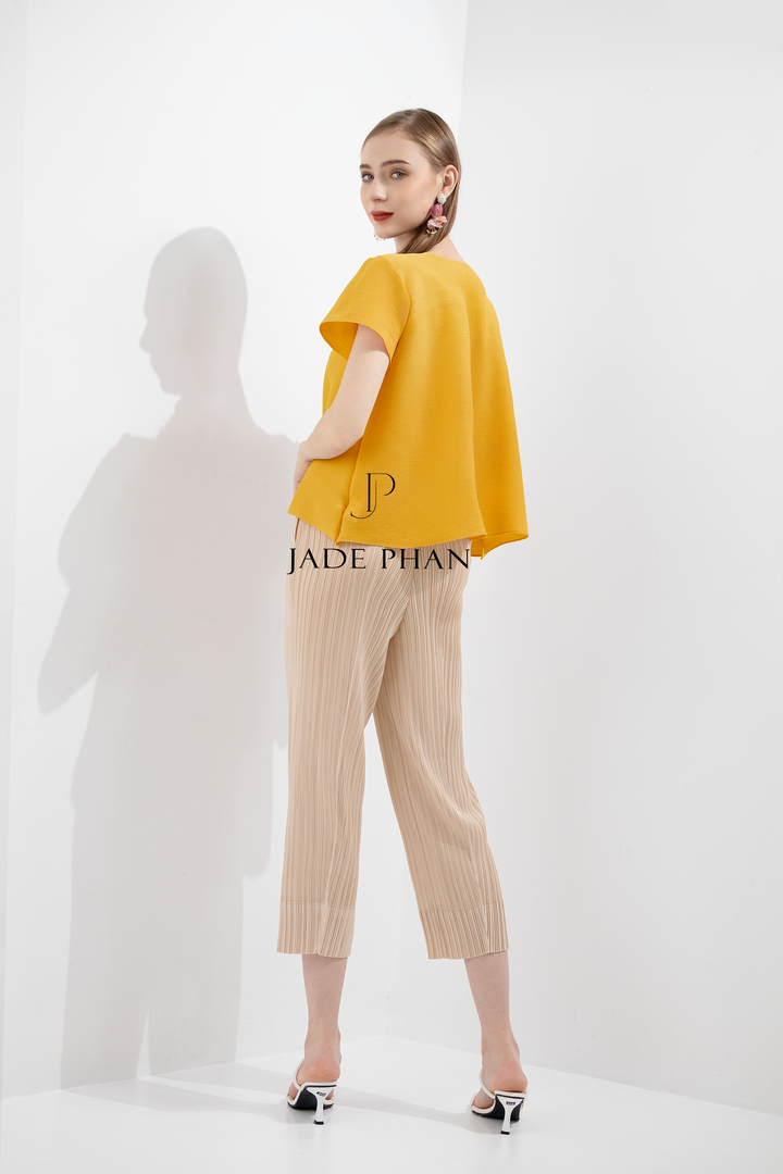 SET AIME'E Pleated Top Yellow & Daisy Pleated Pants Bisque