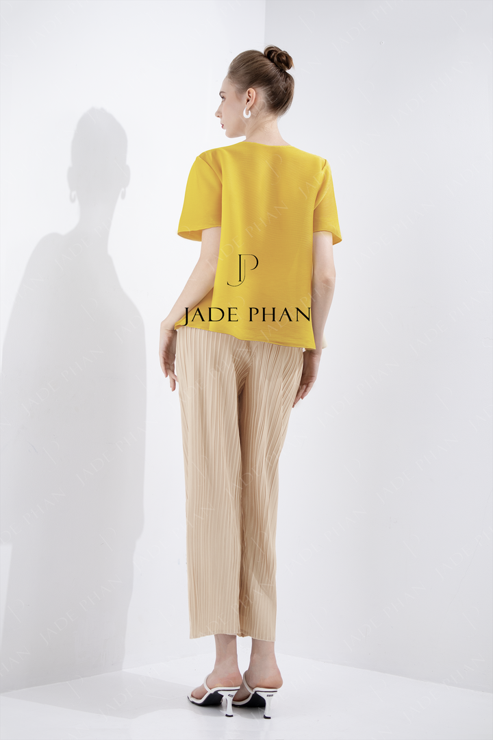 SET AIME'E Pleated Top Yellow & KATLE Pleated Pants Bisque